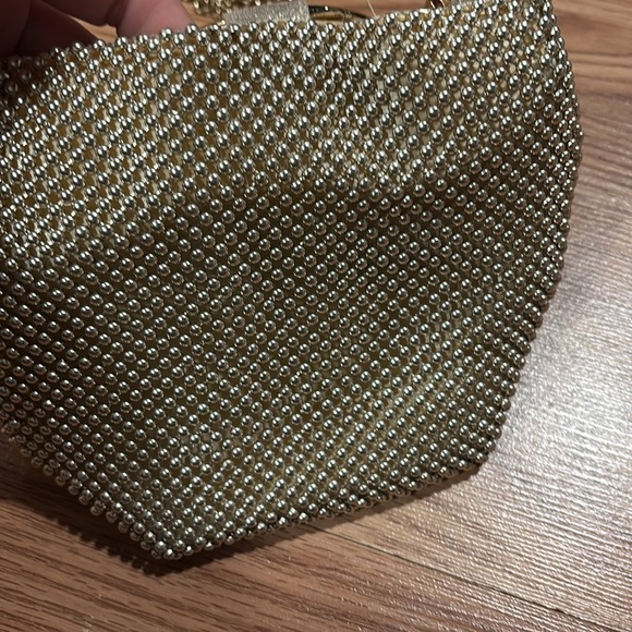 JESSICA MC CLINTOCK Gwen Ball Mesh Ring Wristlet Pouch PURSE BEADED GOLD - Picture 4 of 6